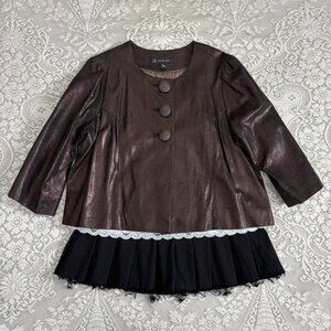 y2k girly grunge mod style twee brown metallic babydoll peacoat w cropped